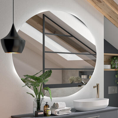Adema Circle miroir rond diamètre 120cm avec éclairage LED indirect,  chauffe miroir et interrupteur infrarouge